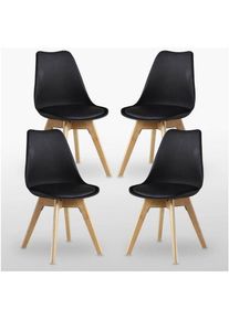 Life Interiors - Lot de 1/2/4 Lorenzo Retro Dining Chair - Rembourrage en similicuir, corps en plastique et pieds en bois massif - Noir - Lot de 4