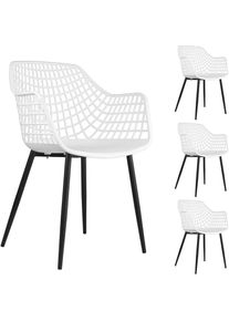 Idimex Lot de 4 chaises lucia pour salle à manger ou cuisine au design retro avec accoudoirs, coque en plastique blanc et 4 pieds en métal - Blanc