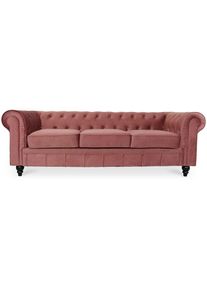 Canape Chesterfield Velours 3 Places Altesse Vieux Rose - Rose