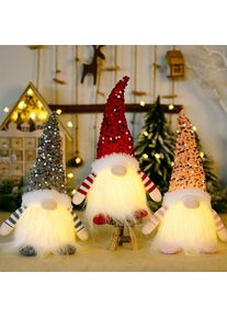 3Pc Gnome De Noel Lumineux,Lutin Farceur De Noel En Peluche,Lutin De Noel Decoration Gnome,Mini Elfe De Noel, Suédois Faits à La Main De Pere Noel