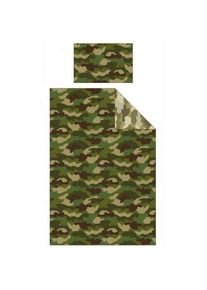 Argofield - Parure de lit réversible camouflage militaire vert 135 cm x 200 cm