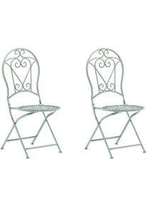 Lot de 2 Chaises Bistrot Pliantes en Métal Vert avec Ornaments Décoratifs pour Jardin Terrasse ou Balcon au Style Classique et Romantique Beliani