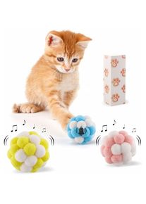 Lot de 3 Pom Poms doux et colorés, jouets à mâcher interactifs pour les chats d'intérieur et les chatons joueurs