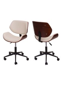 Bürostuhl HWC-G25, Drehstuhl Schreibtischstuhl, Bugholz Walnuss-Optik Retro drehbar höhenverstellbar MVG ~ creme