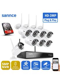 SANNCE 8 × Caméras 8CH WiFi Kit de Vidéosurveillance 3MP Caméra ip Wifi IP66 étanche ir Vision Nocturne Sécurité Domicile Surveillance Vidéo Extérieur - 1TB