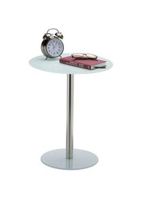 Relaxdays - Table d'appoint ronde en Verre et Inox, Table Bout de canapé décoratif hlp 53 x 43 x 43 cm, blanc