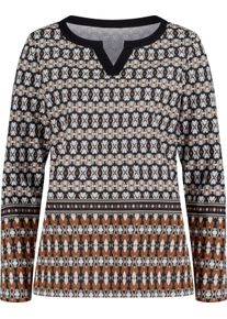 Dames Shirt met lange mouwen in grafisch dessin zwart/cognac bedrukt Maat 44