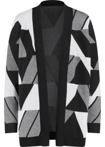 Dames Vest met intarsiapatroon, open model zwart/wit gedessineerd Maat 42