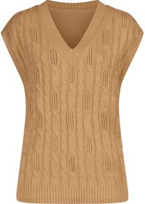 Dames Slip-over met ajour- en kabelpatroon camel Maat 54