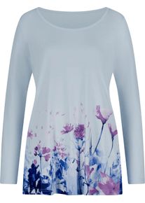 Dames Shirt met lange mouwen in lichte A-lijn lichtblauw/marine bedrukt Maat 48