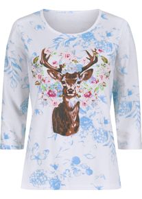 Damen 3/4-Arm-Shirt im Landhaus-Stil wei&szlig;-himmelblau-bedruckt Gr&ouml;&szlig;e 42