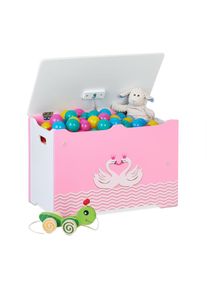 Relaxdays - Coffre à jouets, motif cygnes, malle de jeux avec couvercle, hlp : 40x60x34 cm, mdf, bac peluches, rose-blanc