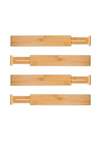 Séparateur de tiroir réglable (ensemble de 4 pièces) organisateur de tiroir en bambou, adapté aux ustensiles de cuisine, à l'argenterie, aux