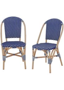 Sweeek - Lot de 2 chaises empilables bistrot en rotin et polyrotin bleu et blanc. l 48 x p 58 x h 90cm - Bleu