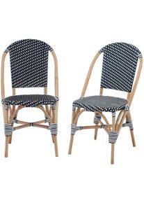 Sweeek - Lot de 2 chaises empilables bistrot en rotin et polyrotin noir et blanc. l 48 x p 58 x h 90cm - Noir