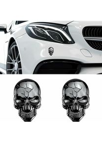 2 pièces 3D Metal Skull Autocollant de Voiture,3D Tête Mort Autocollants Auto Autocollant Pare-Chocs Crâne Véhicule Démons d'insigne d'emblème Car