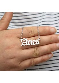 Women Ancient English Zodiac 12 Constellations Jewelry Necklace, Silver / Aries