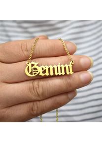 Women Ancient English Zodiac 12 Constellations Jewelry Necklace, Gold / Gemini