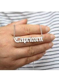 Women Ancient English Zodiac 12 Constellations Jewelry Necklace, Silver / Capricorn