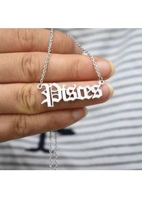 Women Ancient English Zodiac 12 Constellations Jewelry Necklace, Silver / Pisces