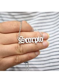 Women Ancient English Zodiac 12 Constellations Jewelry Necklace, Silver / Scorpio