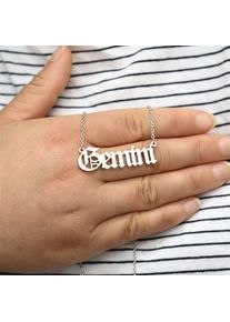 Women Ancient English Zodiac 12 Constellations Jewelry Necklace, Silver / Gemini