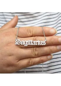 Women Ancient English Zodiac 12 Constellations Jewelry Necklace, Silver / Sagittarius