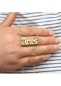 Women Ancient English Zodiac 12 Constellations Jewelry Necklace, Gold / Aries