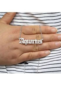 Women Ancient English Zodiac 12 Constellations Jewelry Necklace, Silver / Aquarius