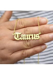 Women Ancient English Zodiac 12 Constellations Jewelry Necklace, Gold / Taurus