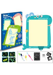 Kids A3 Luminous Drawing Board Magic Dinosaur Drawing Tablet Toy Gift, Blue Whale