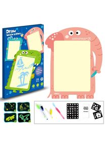 Kids A3 Luminous Drawing Board Magic Dinosaur Drawing Tablet Toy Gift, Pink Elephant