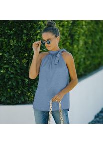 Womens Summer Halter Chiffon Loose Sleeveless Tank Tops, Blue / XL