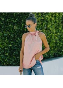 Womens Summer Halter Chiffon Loose Sleeveless Tank Tops, Pink / XL