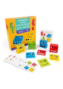 Kids Wooden Expressions Matching Block Puzzle Magic Cube Building Blocks Toy Set