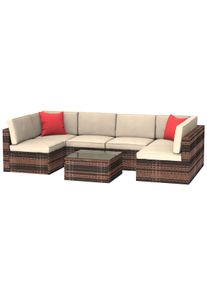 6 Seater Rattan Garden Corner Sofa Coffee Table Furniture Set, Without Cover
