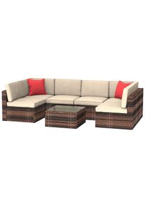 6 Seater Rattan Garden Corner Sofa Coffee Table Furniture Set, Without Cover