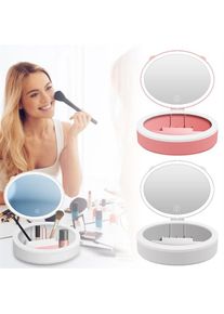 Beauty Makeup Mirror with LED Foldable Compact Storage Box 2-In-1, Pink