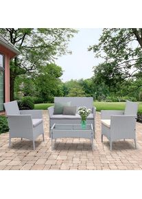 4-Seater Rattan Garden Furniture Patio Conversation Set Table Chairs, Grey / Without Cover