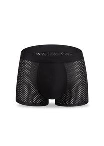 3 Pack Men's Boxer Briefs Ice Silk Mesh Breathable Underwear, Black / 2XL