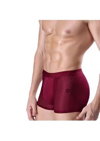 3 Pack Men's Boxer Briefs Ice Silk Mesh Breathable Underwear, Wine Red / 4XL
