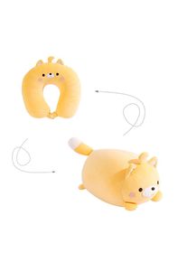 2-in-1 U-Shaped Neck Pillow Deformable Back Cushion Cute Stuffed Animal Plush Toy, Yellow Cat