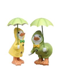 Funny Resin Duck Standing with Umbrella Outdoor Lawn Figurines Crafts, Yellow + Green
