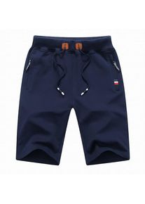 Mens Casual Loose Elastic Waist Shorts with Zip Pockets, Dark Blue / XL