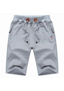 Mens Casual Loose Elastic Waist Shorts with Zip Pockets, Light Grey / L