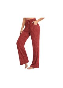 Womens Loose Casual Wide Leg Pants With Pockets, Red / L