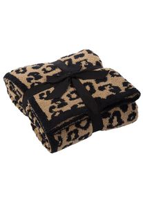 Winter Warm Soft Microfiber Fluffy Leopard Print Blanket, 100*120cm / Black+Camel