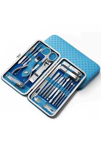 19PCS Nail Clippers Manicure Kit Cuticle Grooming Set Case, Sky Blue