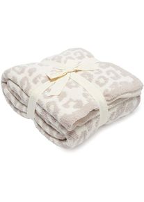 Winter Warm Soft Microfiber Fluffy Leopard Print Blanket, 100*120cm / White+Beige
