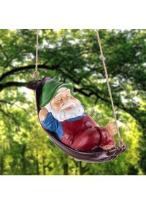 Outdoor Tree Hanging Hammock Resin Gnome Meditation Statue, Style 3